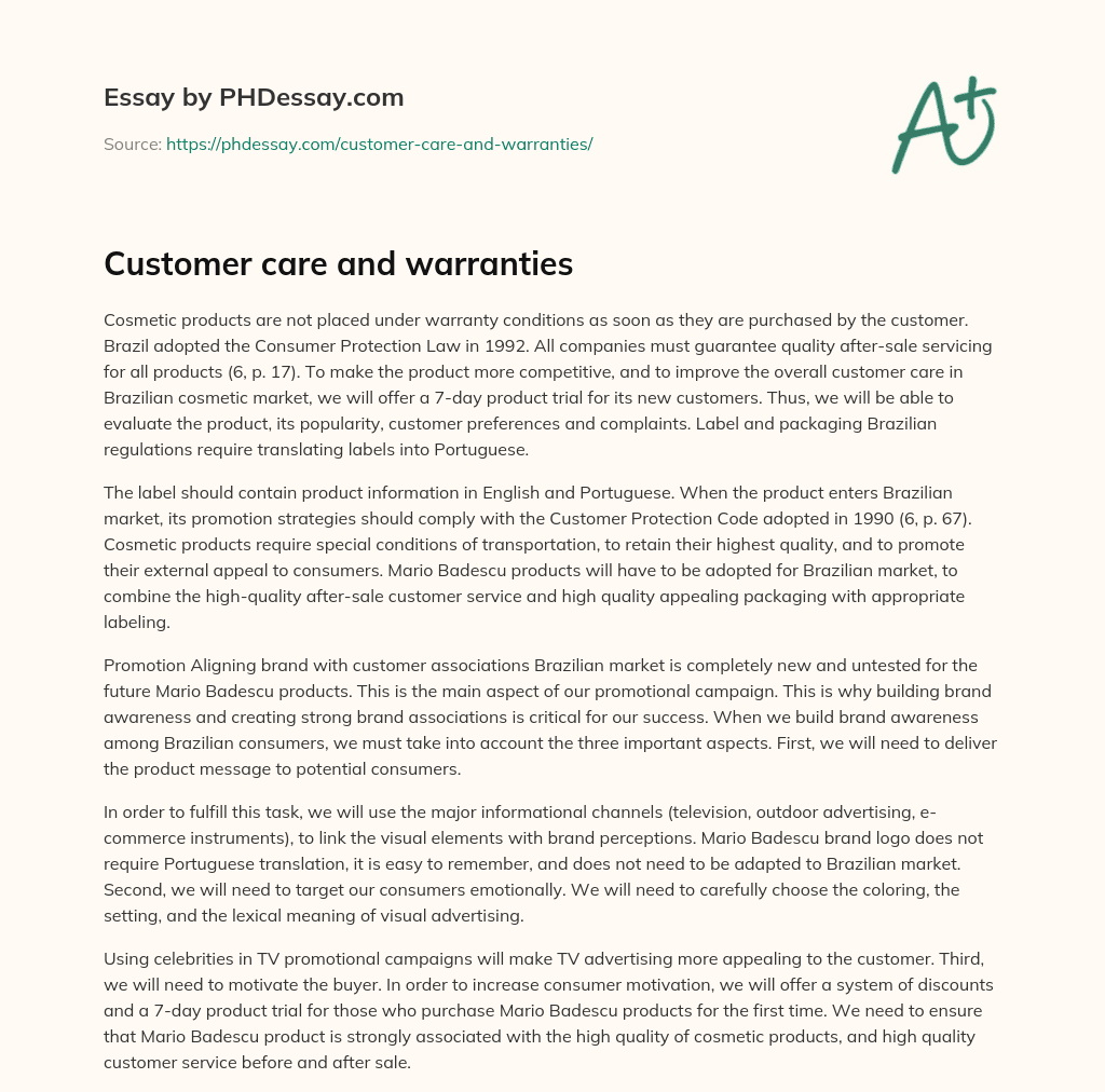 Customer care and warranties essay