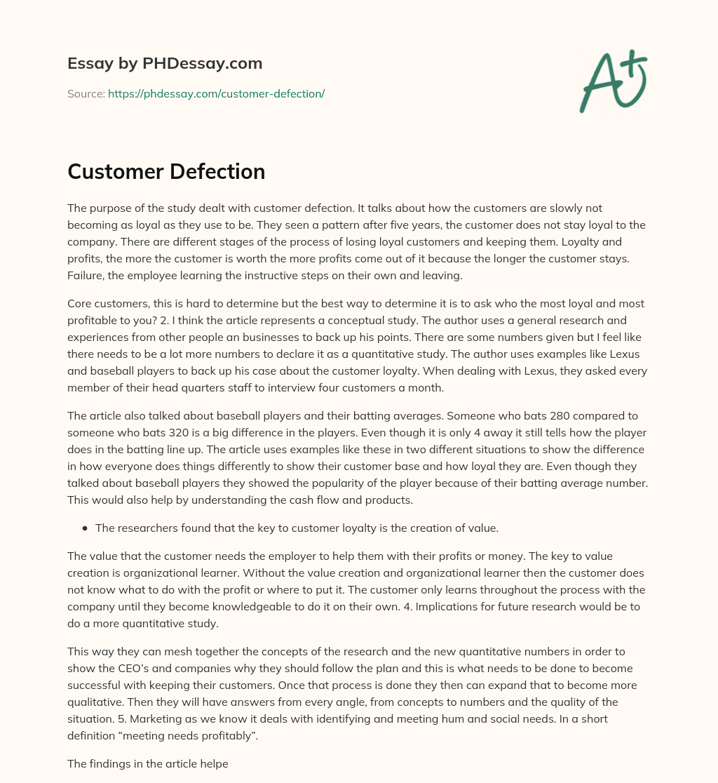 Customer Defection essay