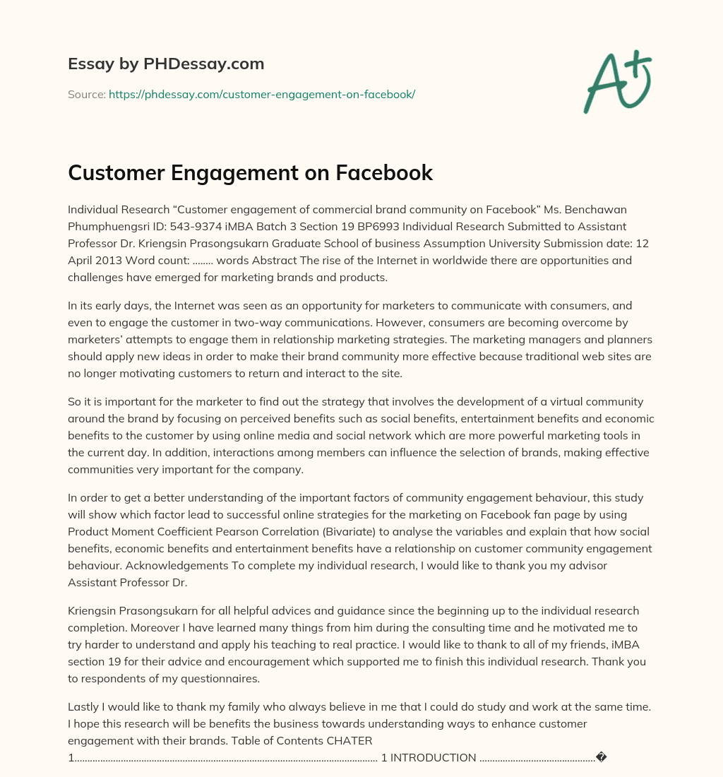 Customer Engagement on Facebook essay