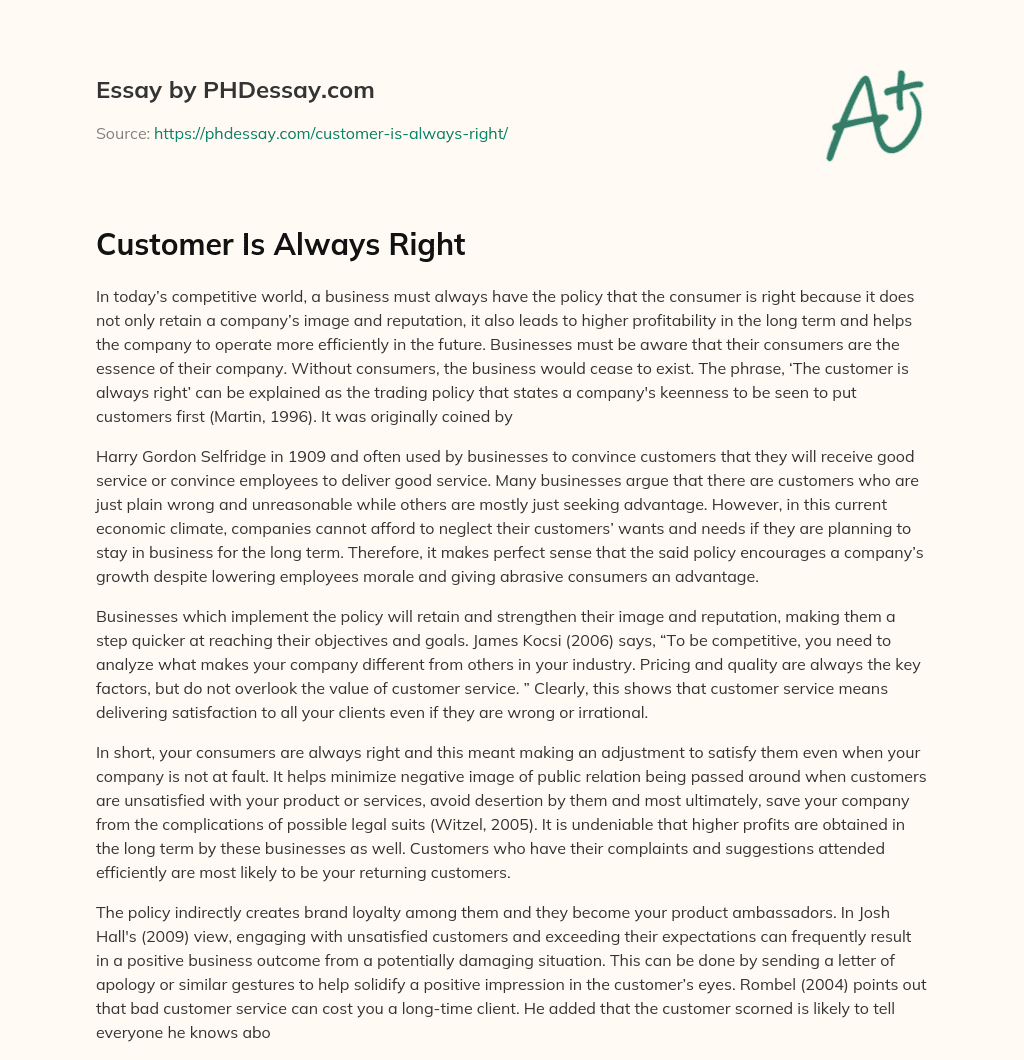 customer is always right essay brainly