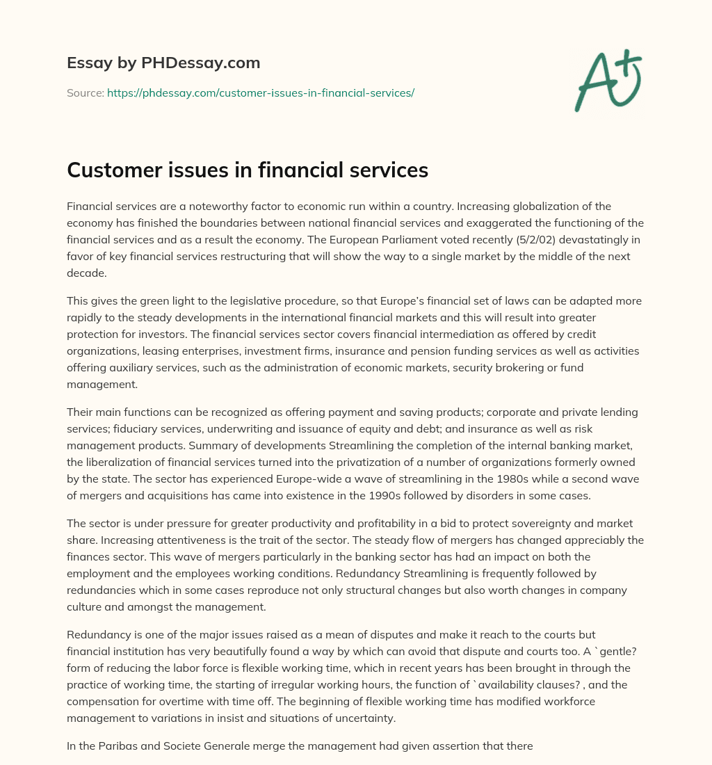 Customer issues in financial services essay