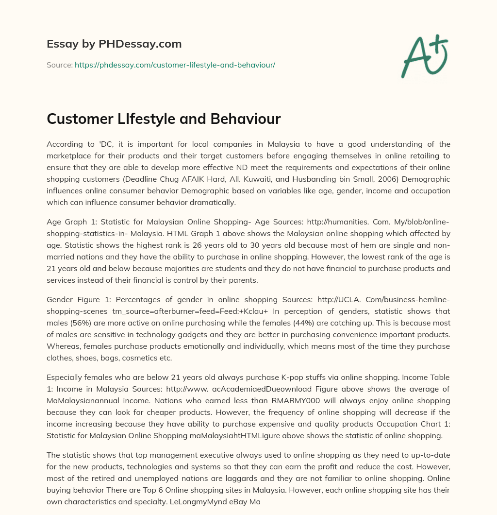 Customer LIfestyle and Behaviour essay