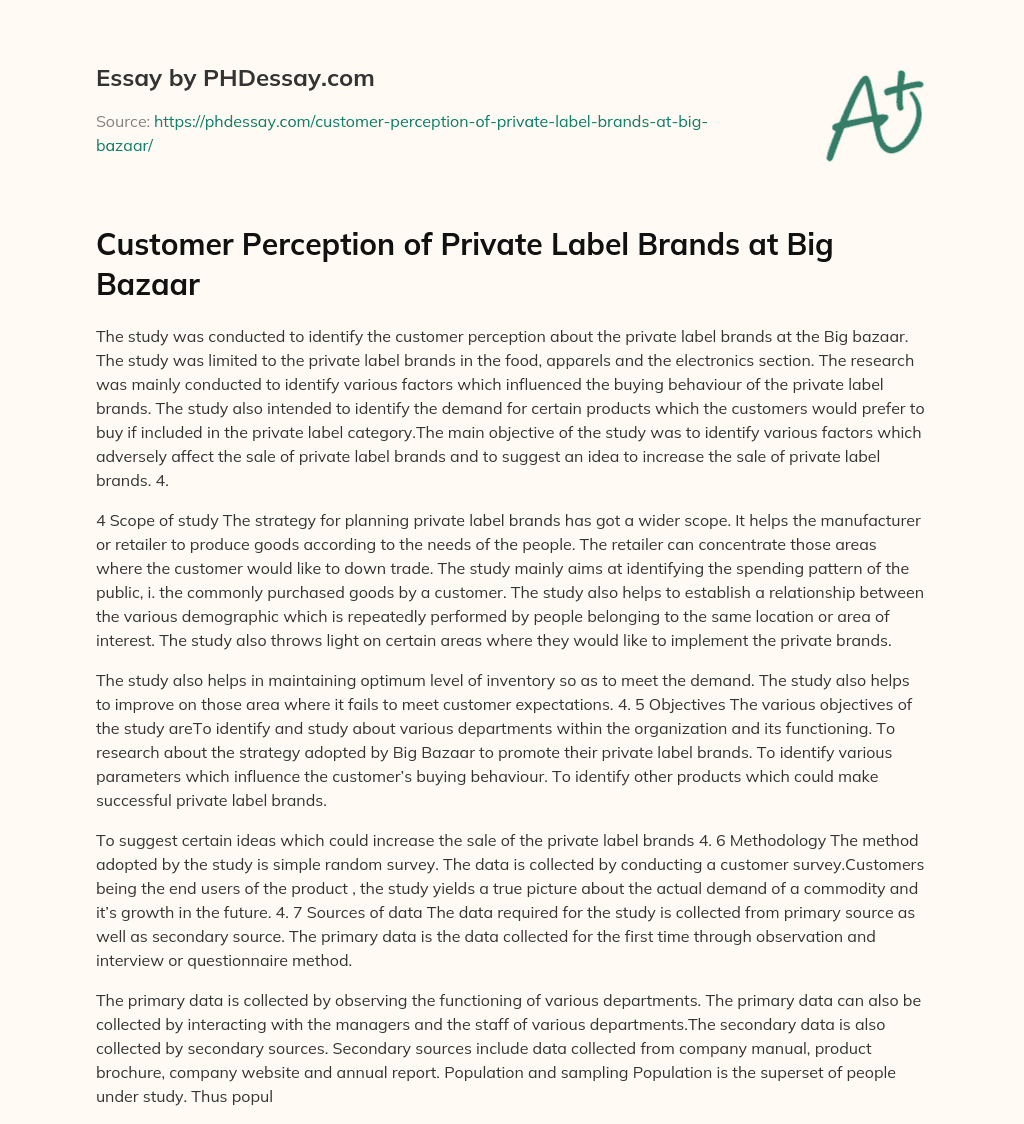 Customer Perception of Private Label Brands at Big Bazaar essay