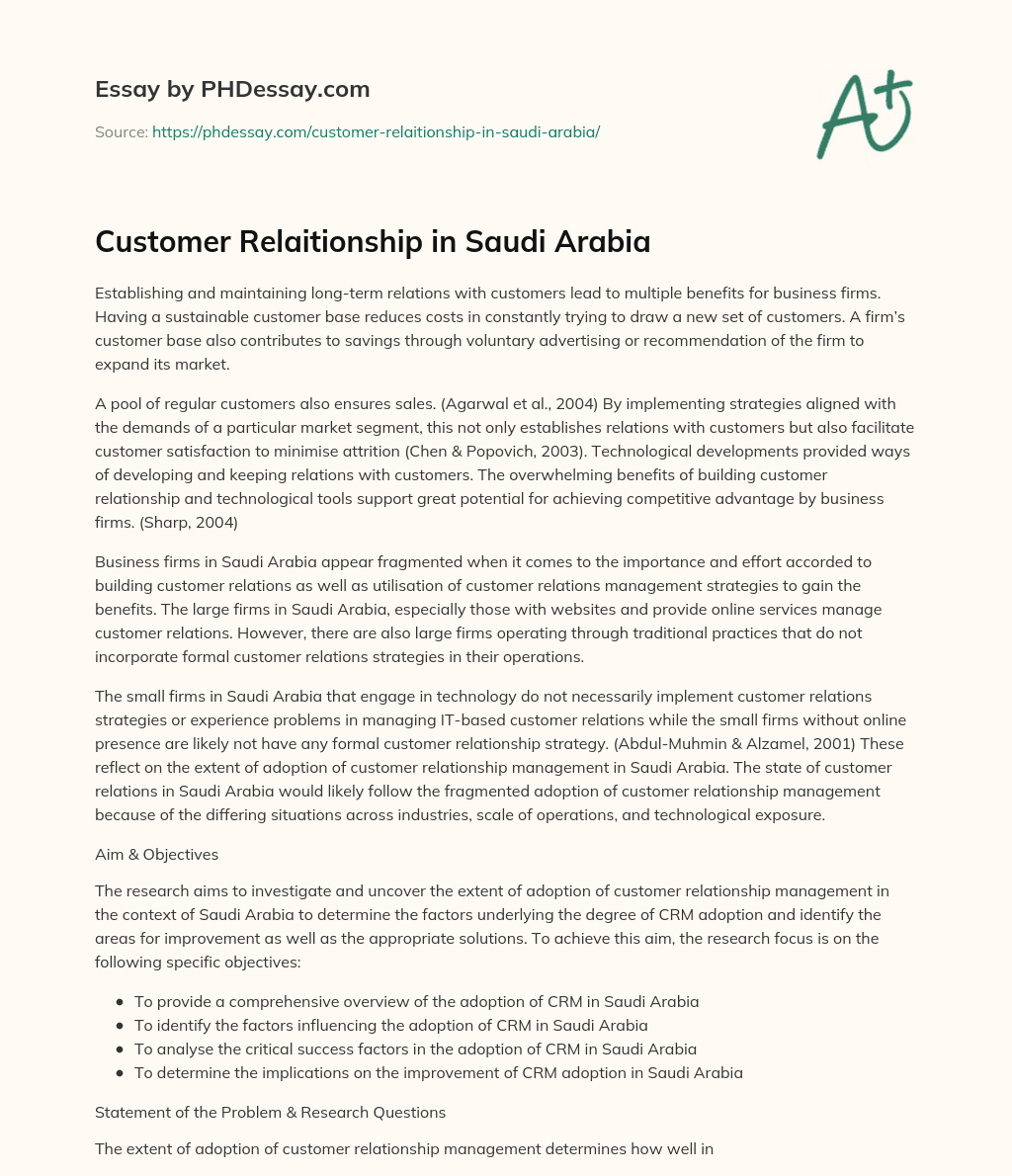 Customer Relaitionship in Saudi Arabia essay