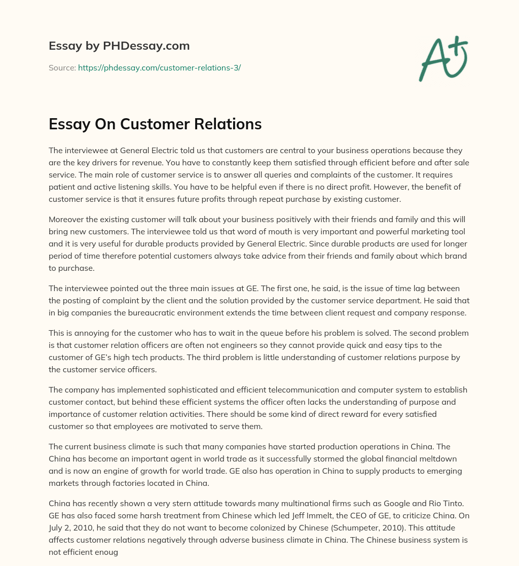 Essay On Customer Relations essay