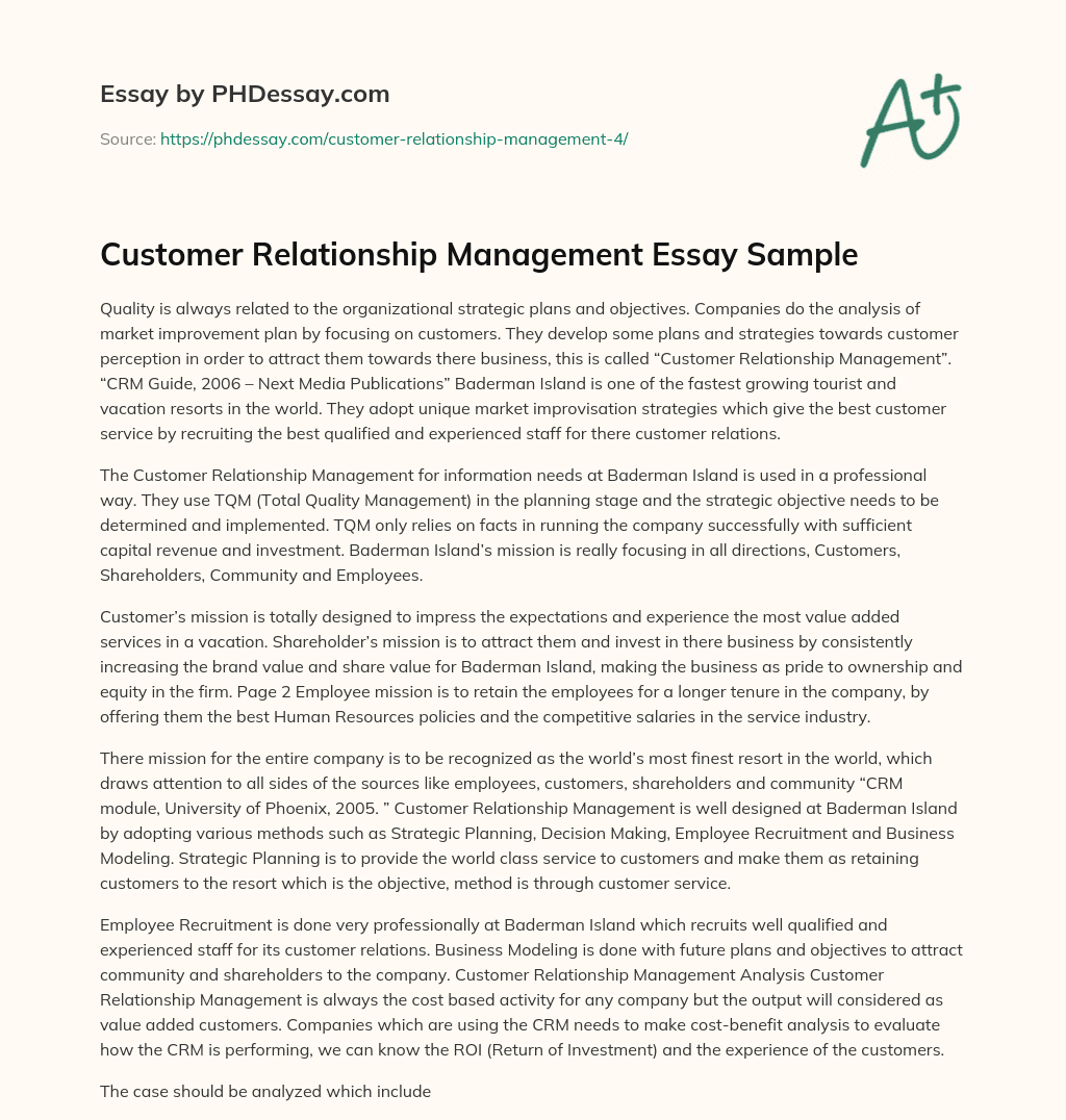 Customer Relationship Management Essay Sample essay