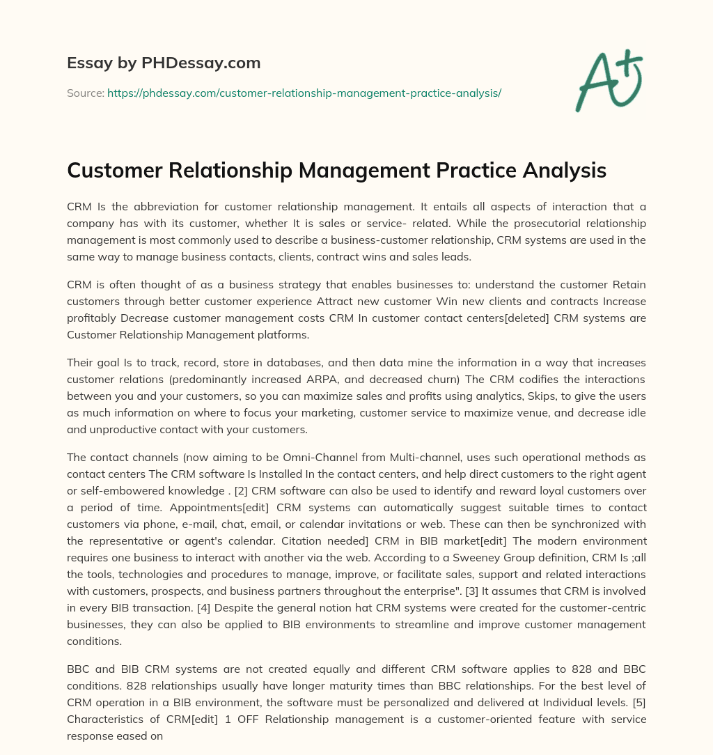 Customer Relationship Management Practice Analysis essay