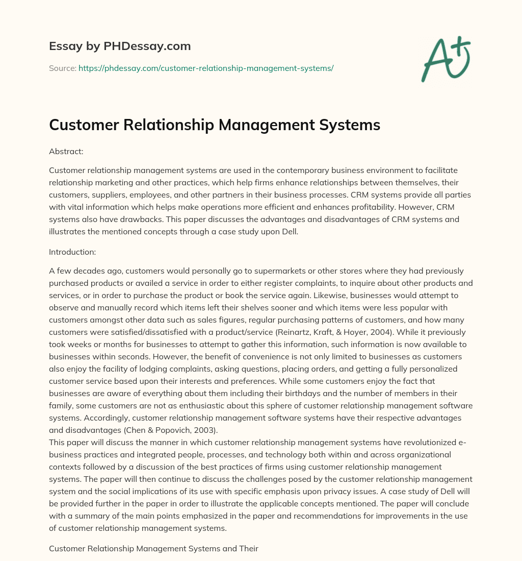 Customer Relationship Management Systems essay