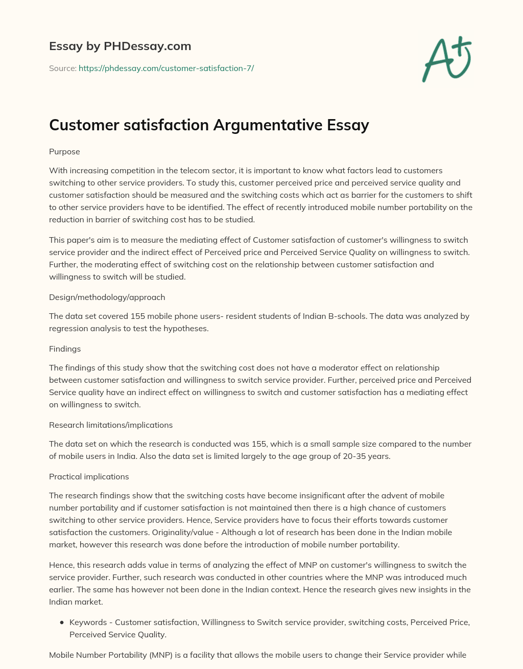 customer satisfaction short essay