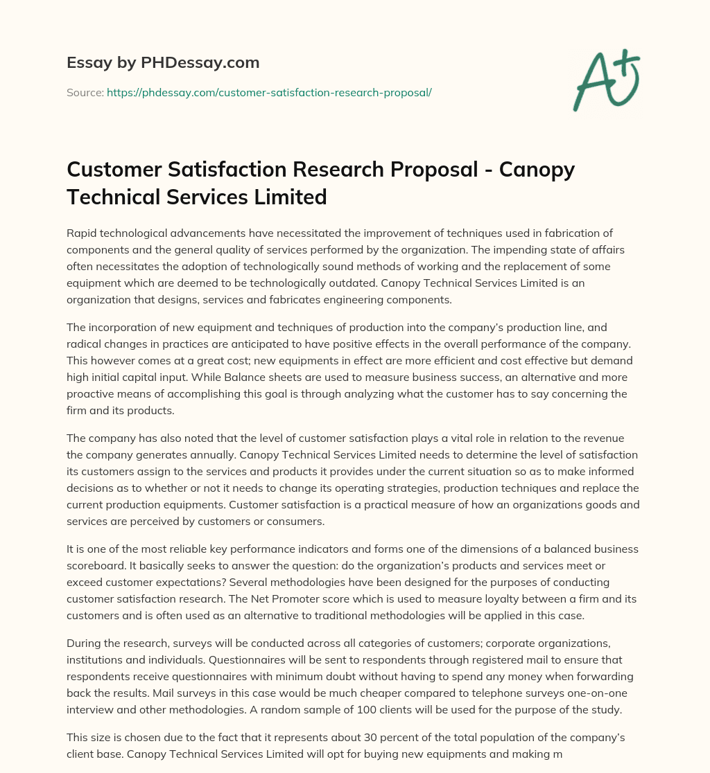 importance of customer satisfaction research proposal