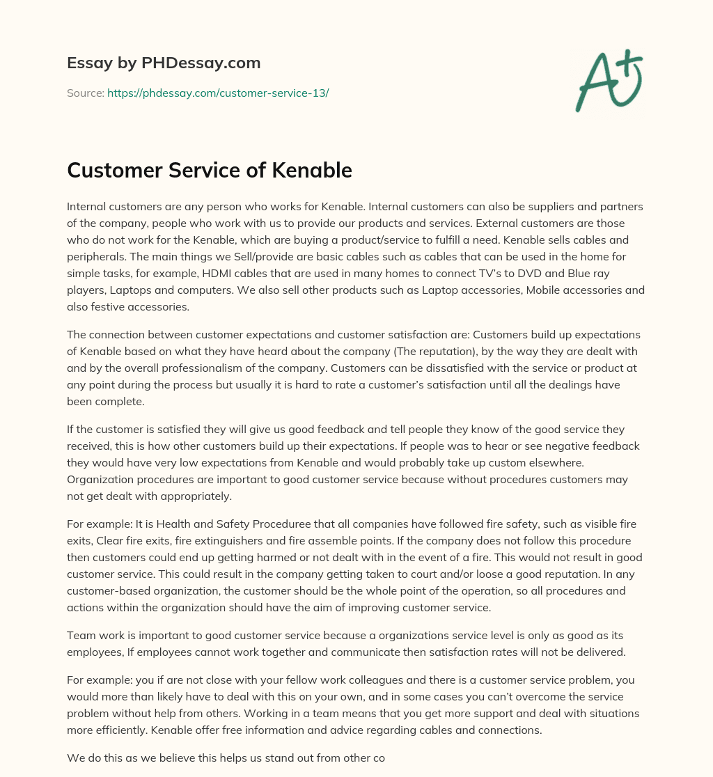 Customer Service of Kenable essay