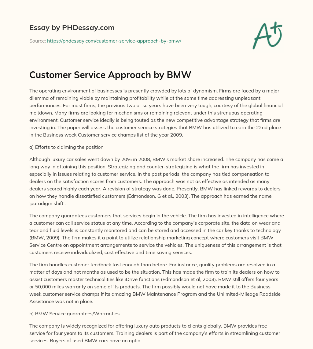 Customer Service Approach by BMW essay