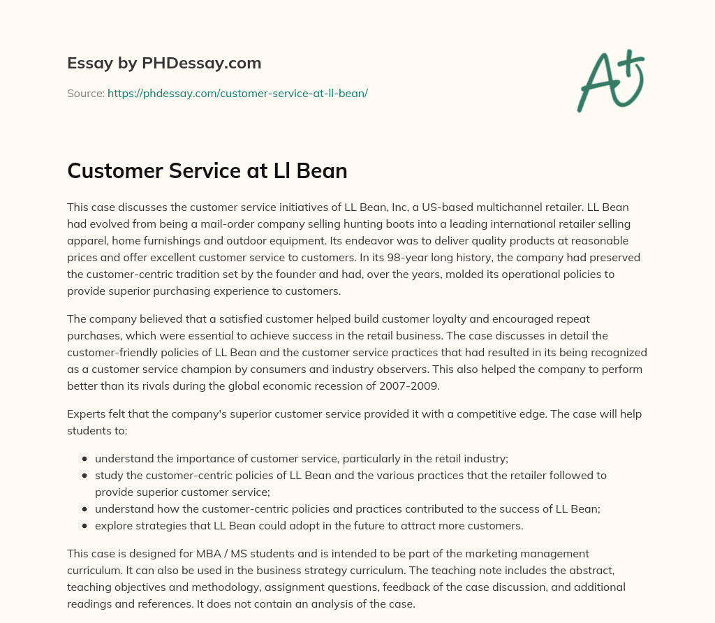Customer Service at Ll Bean (300 Words)
