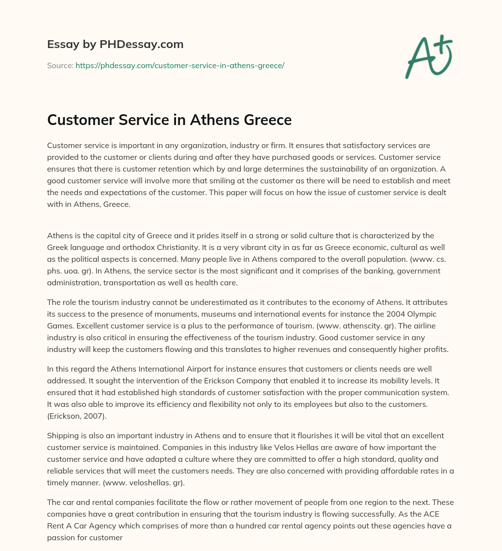 Customer Service in Athens Greece essay
