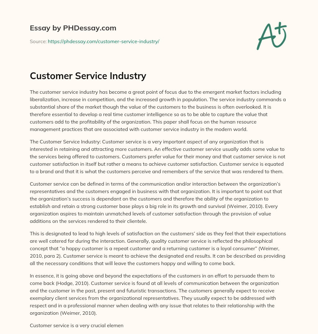 Customer Service Industry essay
