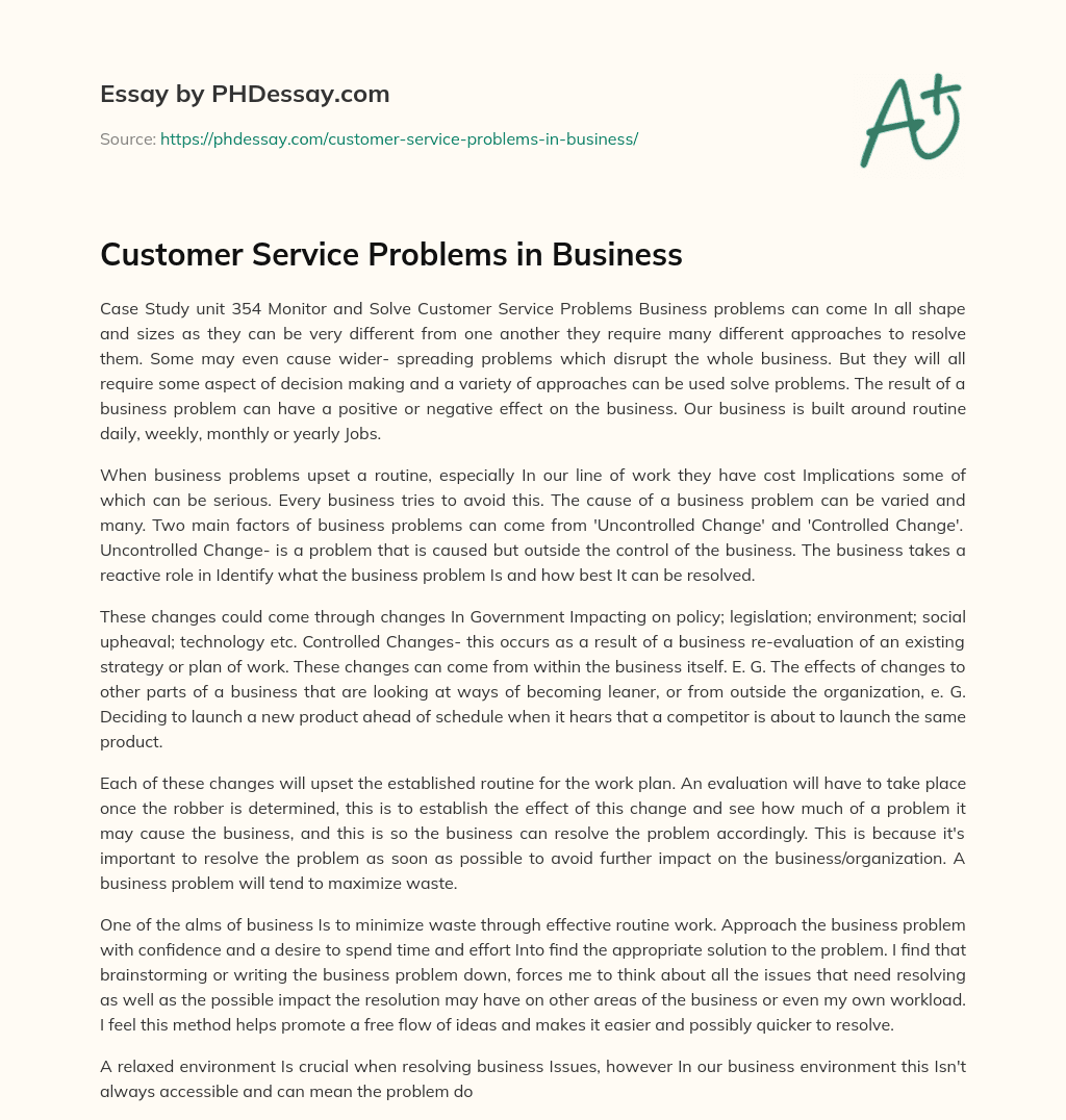 Customer Service Problems in Business essay