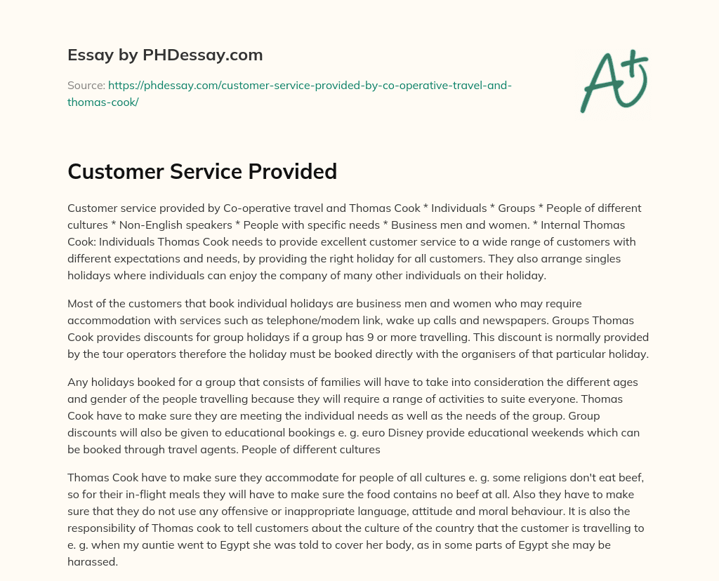 Customer Service Provided essay