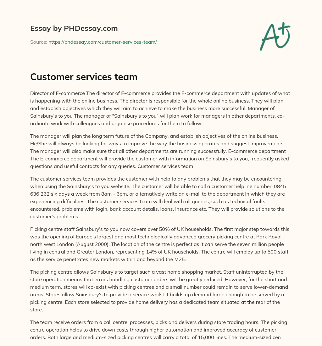 Customer services team essay