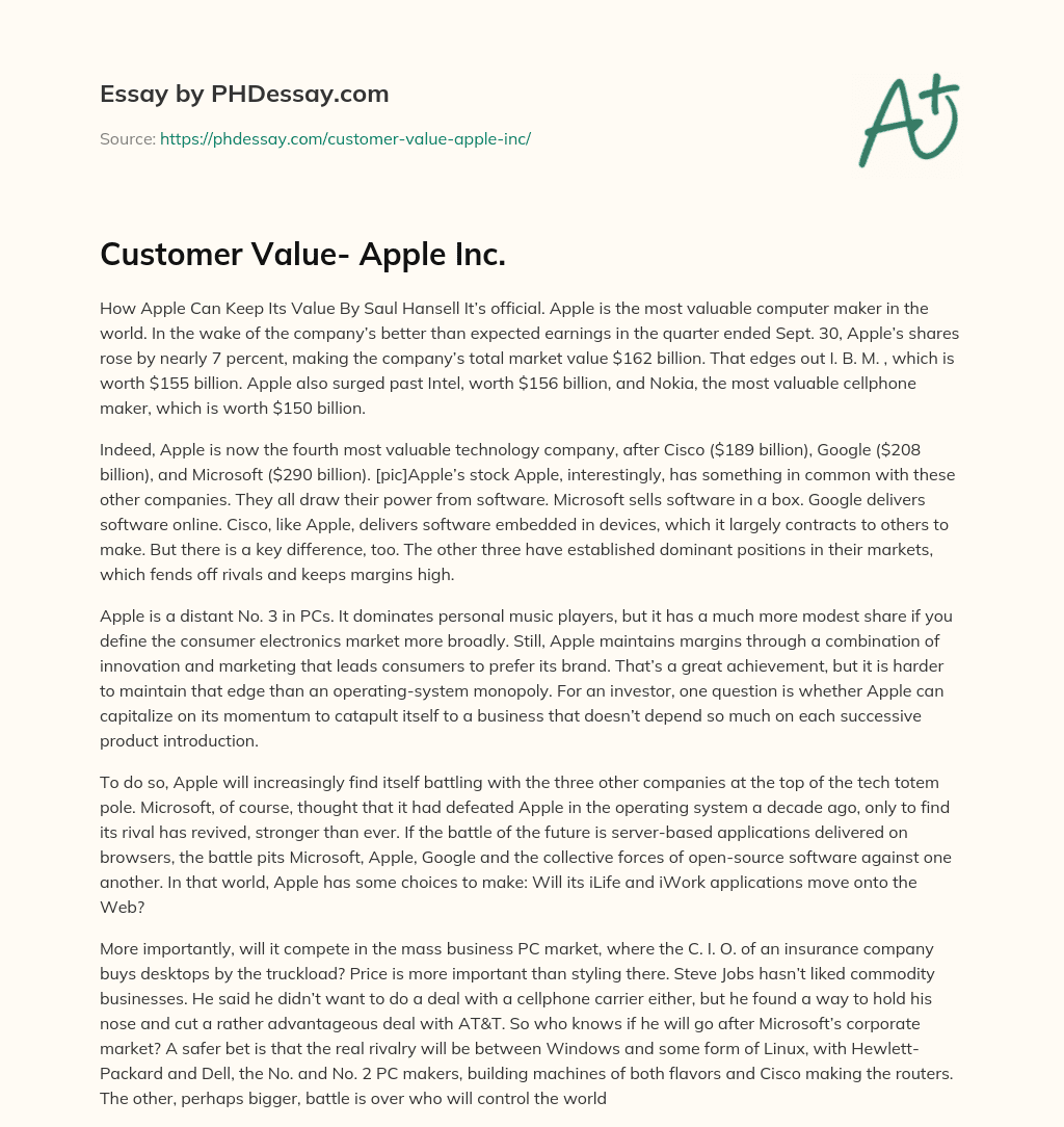 Customer Value- Apple Inc. essay
