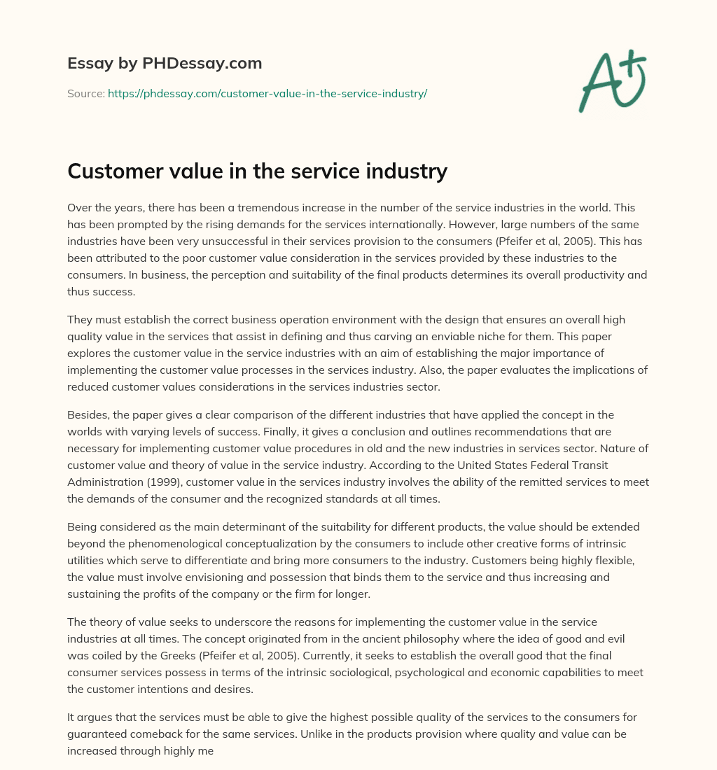 Customer value in the service industry essay