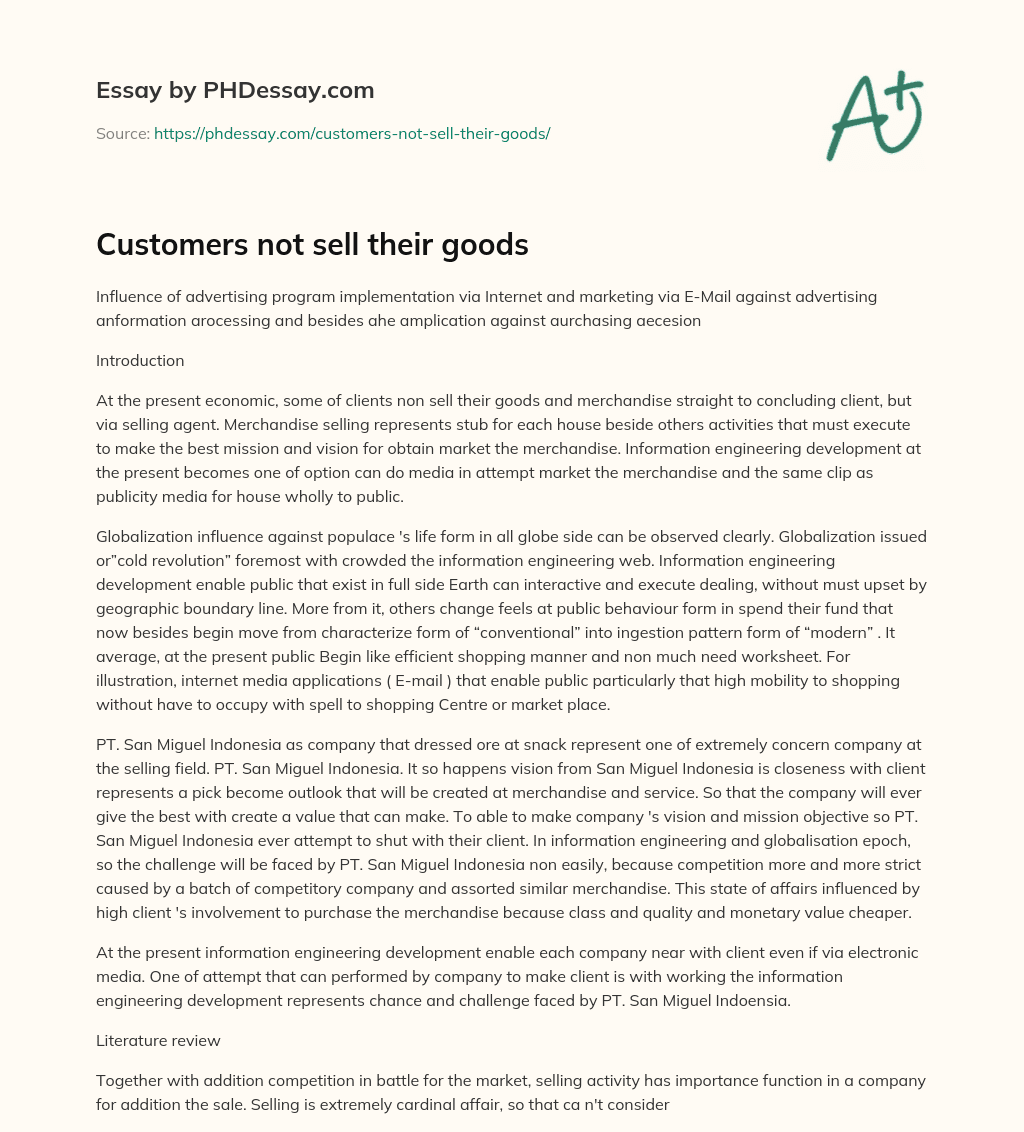 Customers not sell their goods essay