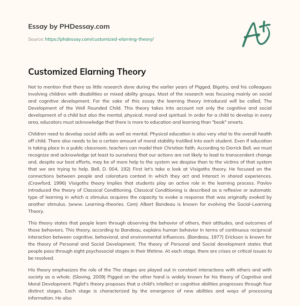 Customized Elarning Theory essay