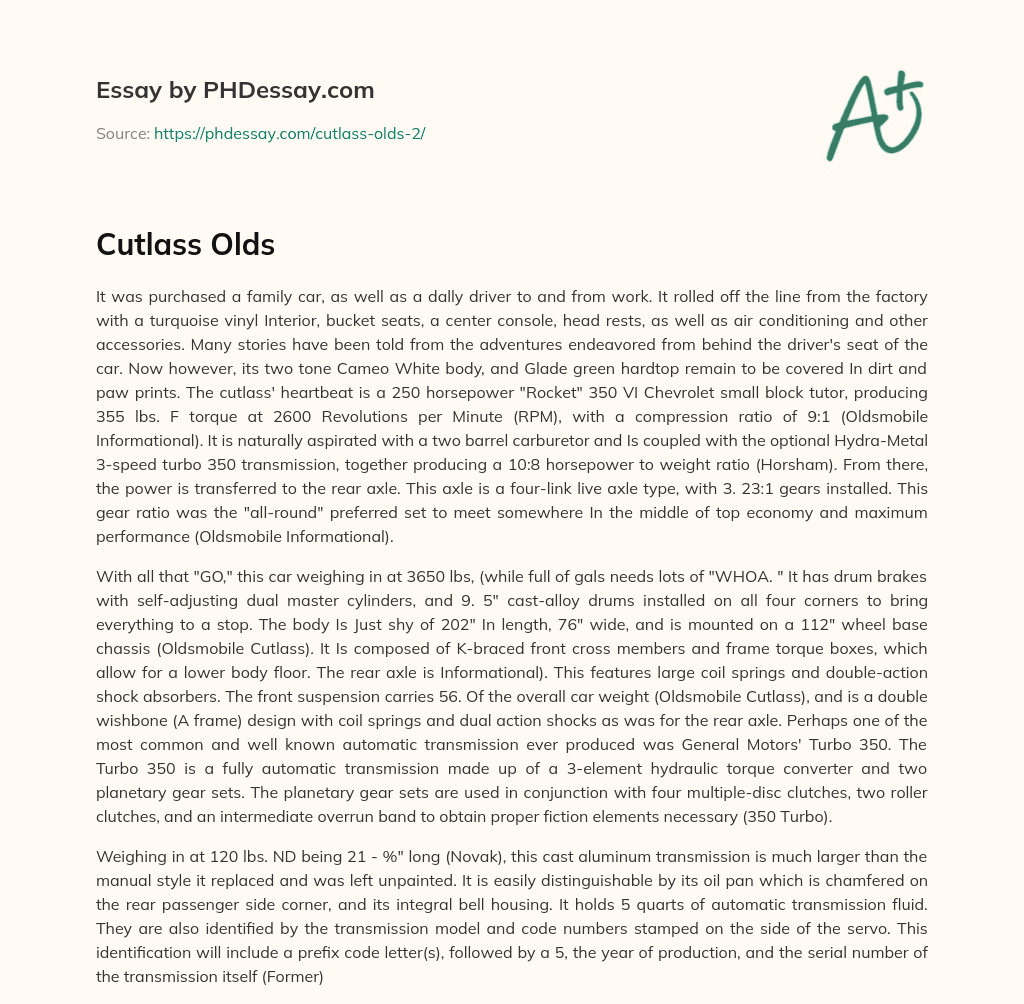 Cutlass Olds essay