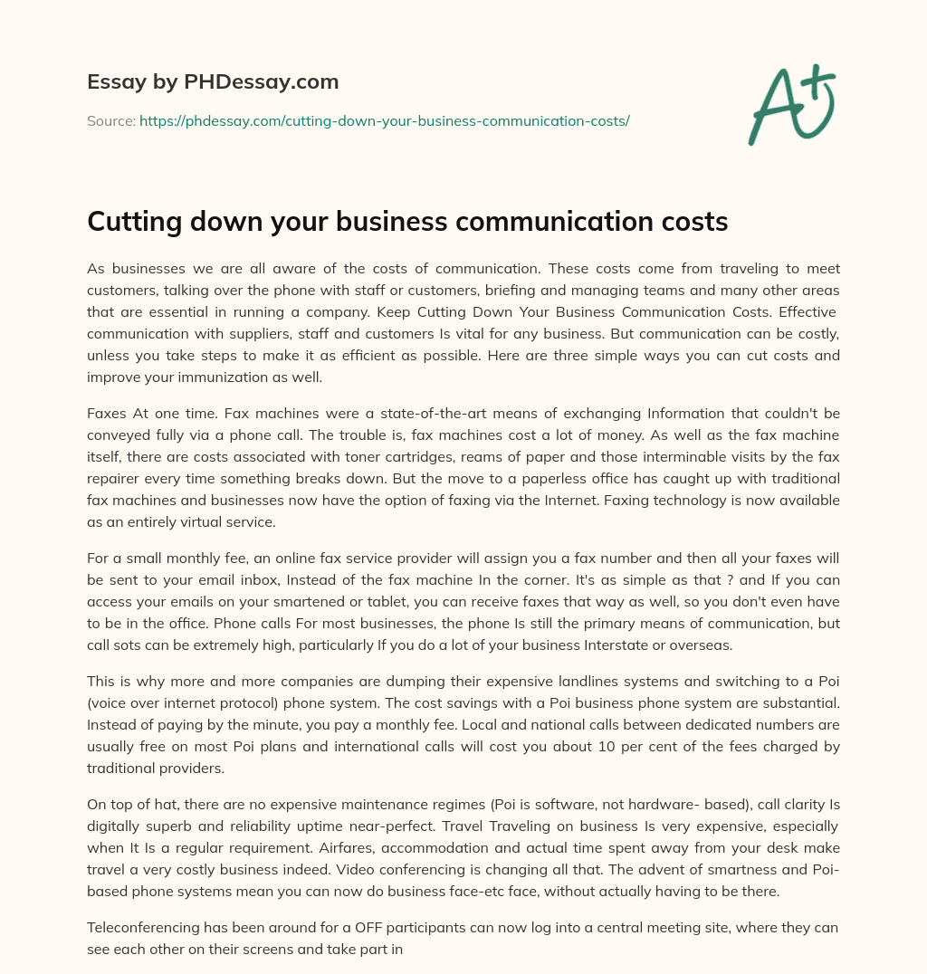 Cutting down your business communication costs essay