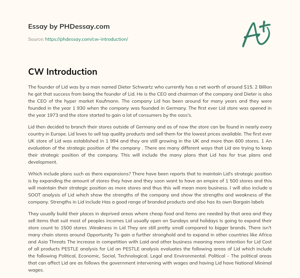 CW Introduction essay