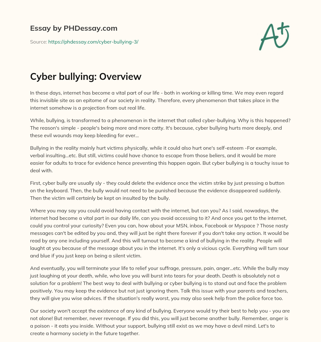 Cyber bullying: Overview essay