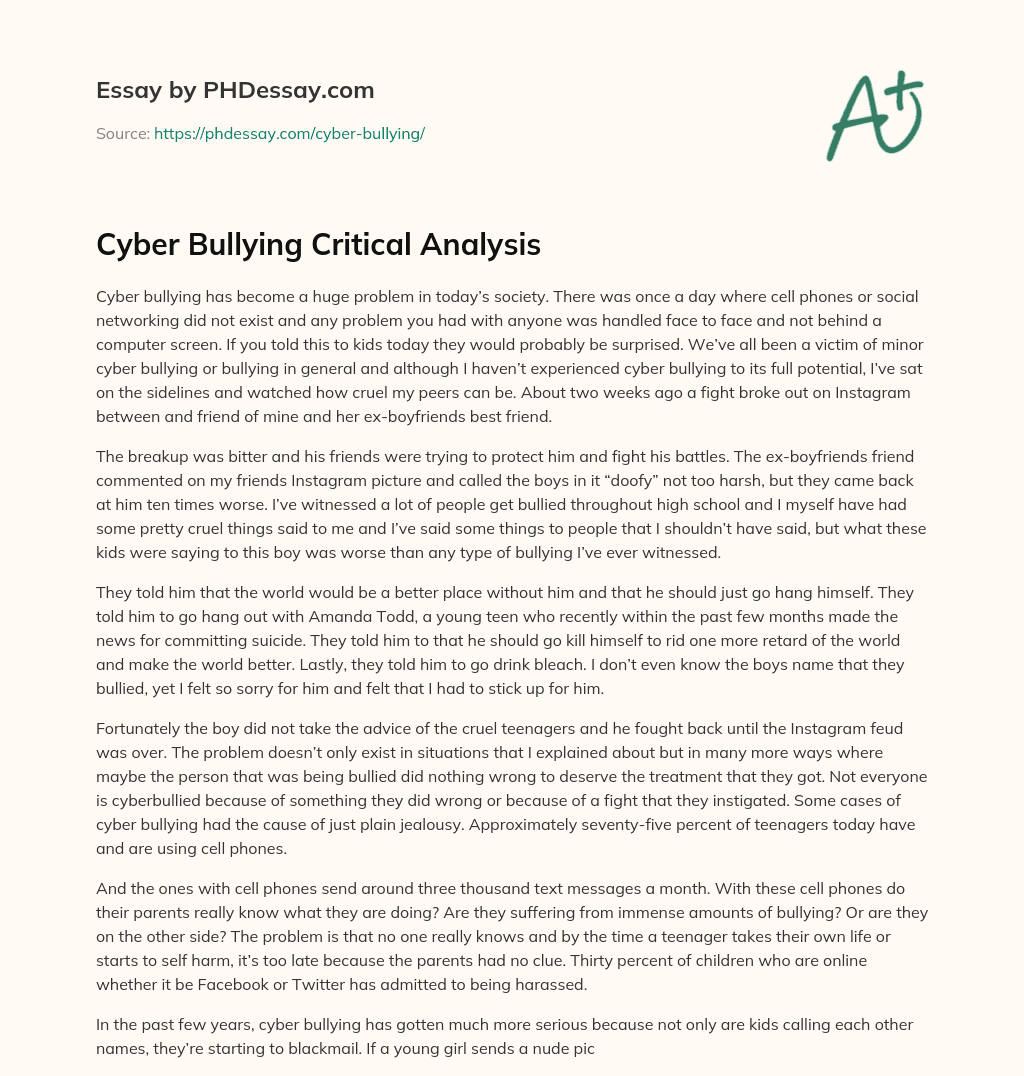 Cyber Bullying Critical Analysis essay