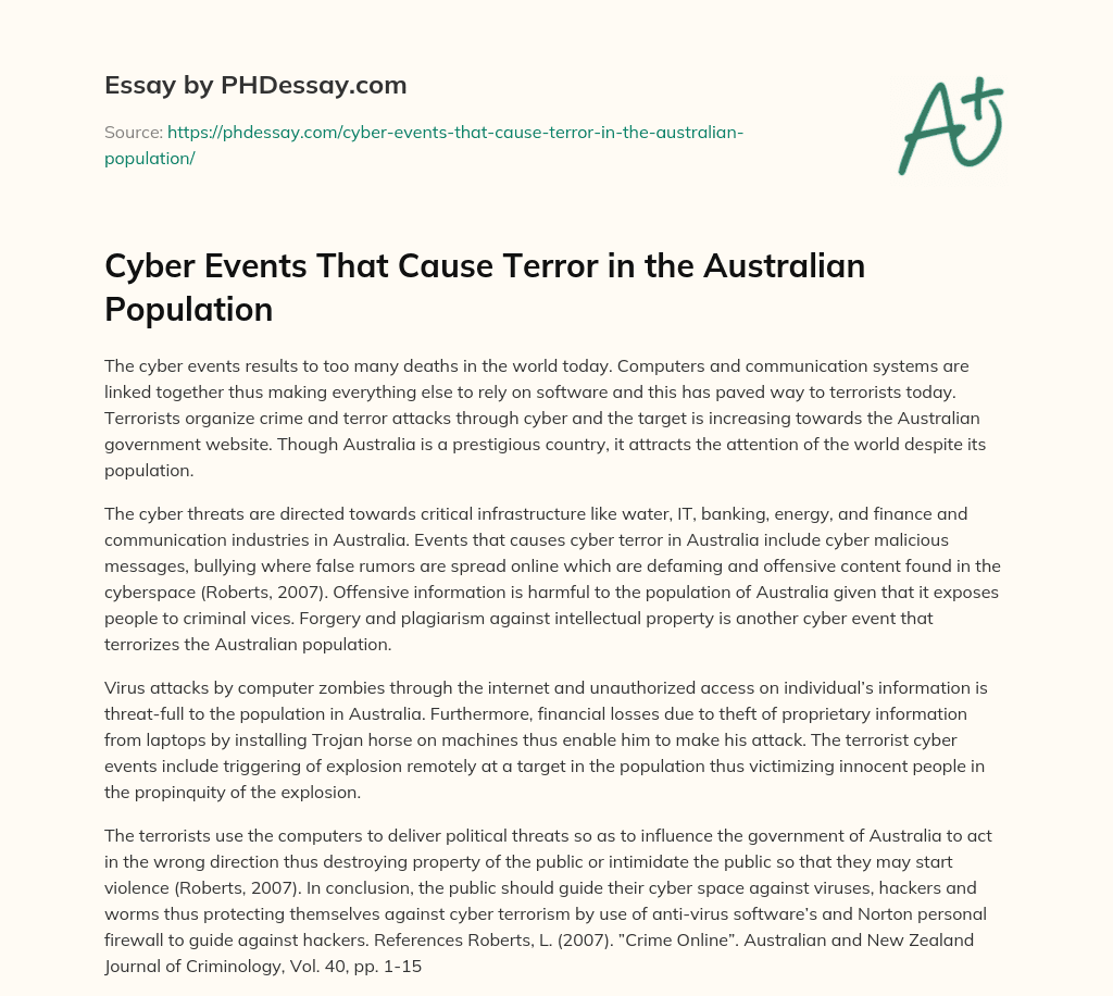 Cyber Events That Cause Terror in the Australian Population essay