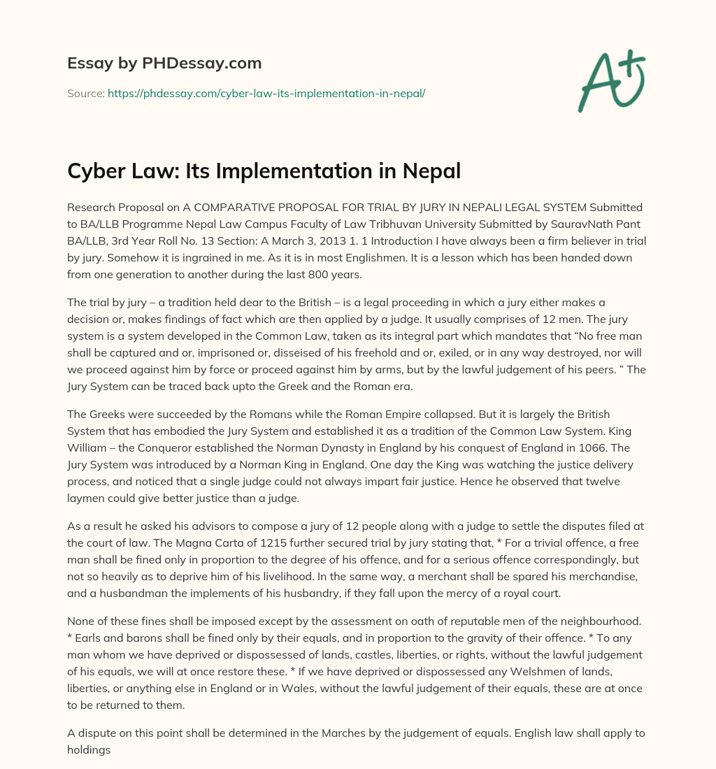 Cyber Law: Its Implementation in Nepal essay