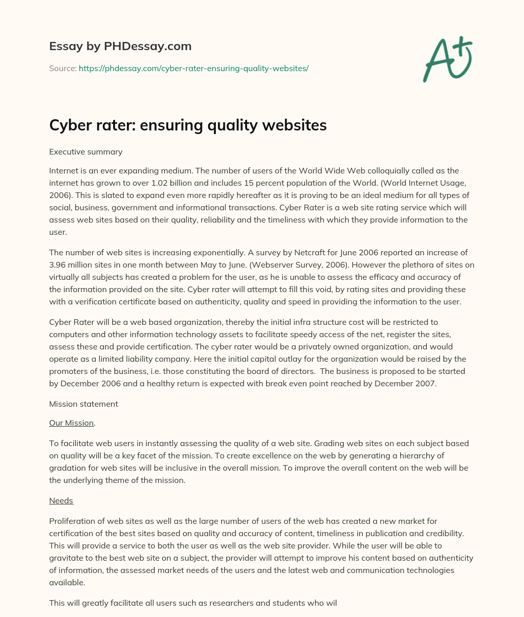 Cyber rater: ensuring quality websites essay