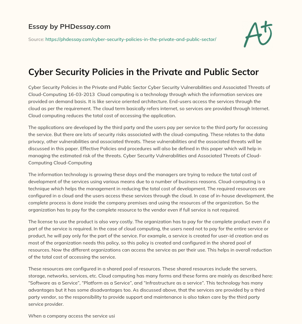Cyber Security Policies in the Private and Public Sector essay