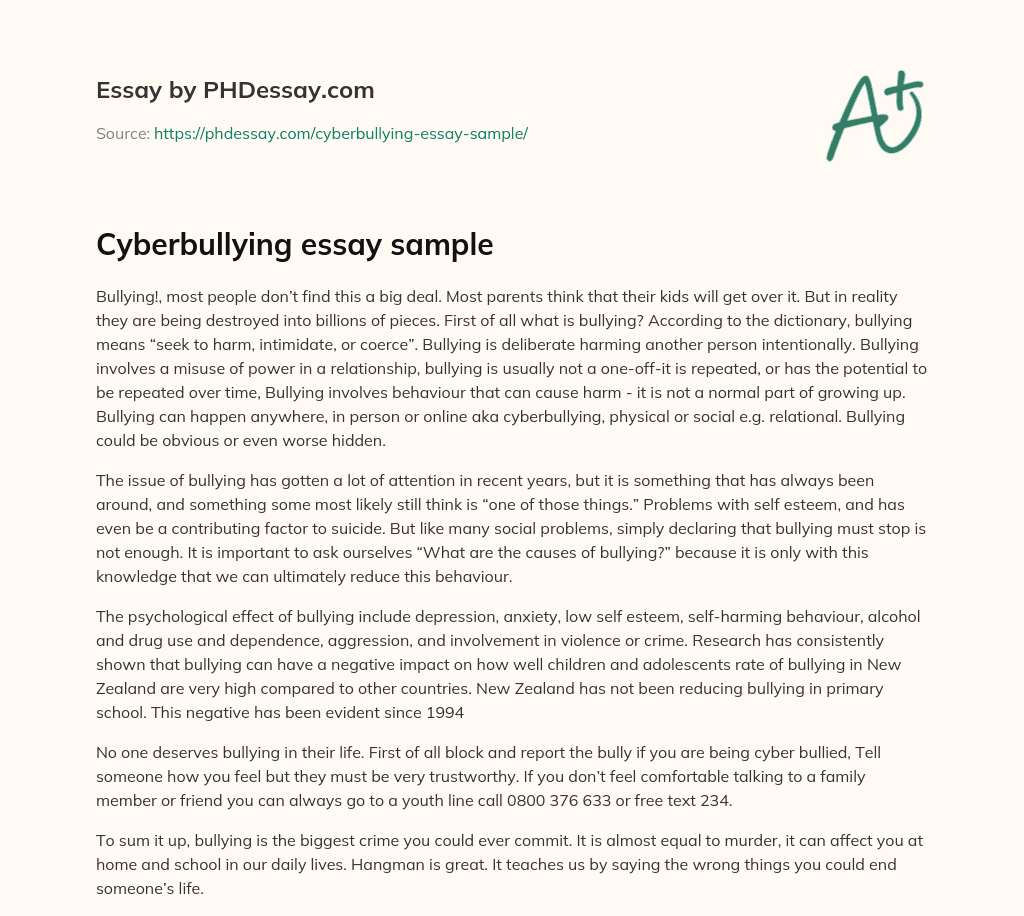 Cyberbullying Essay Sample 400 Words PHDessay