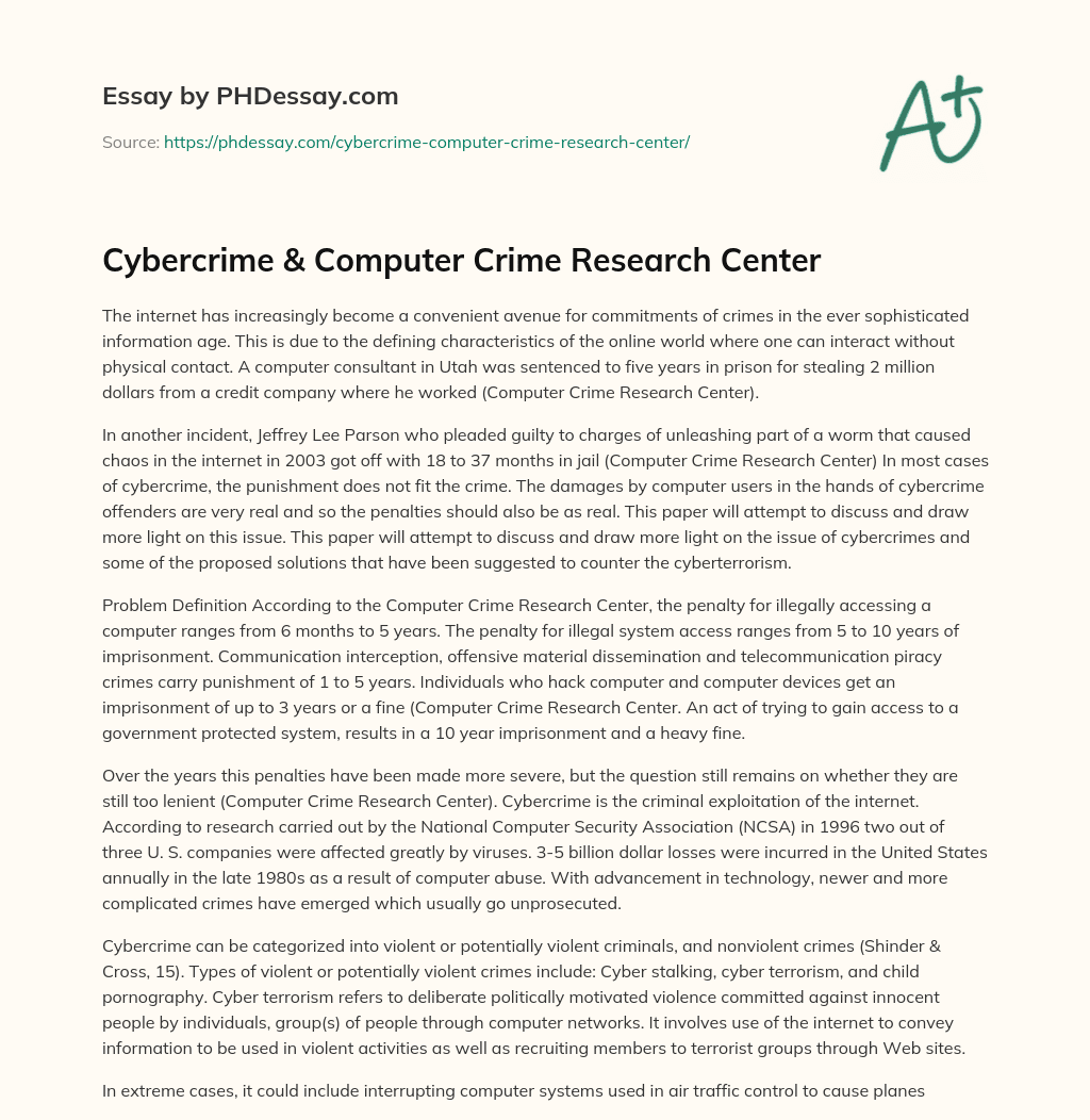 Cybercrime & Computer Crime Research Center essay