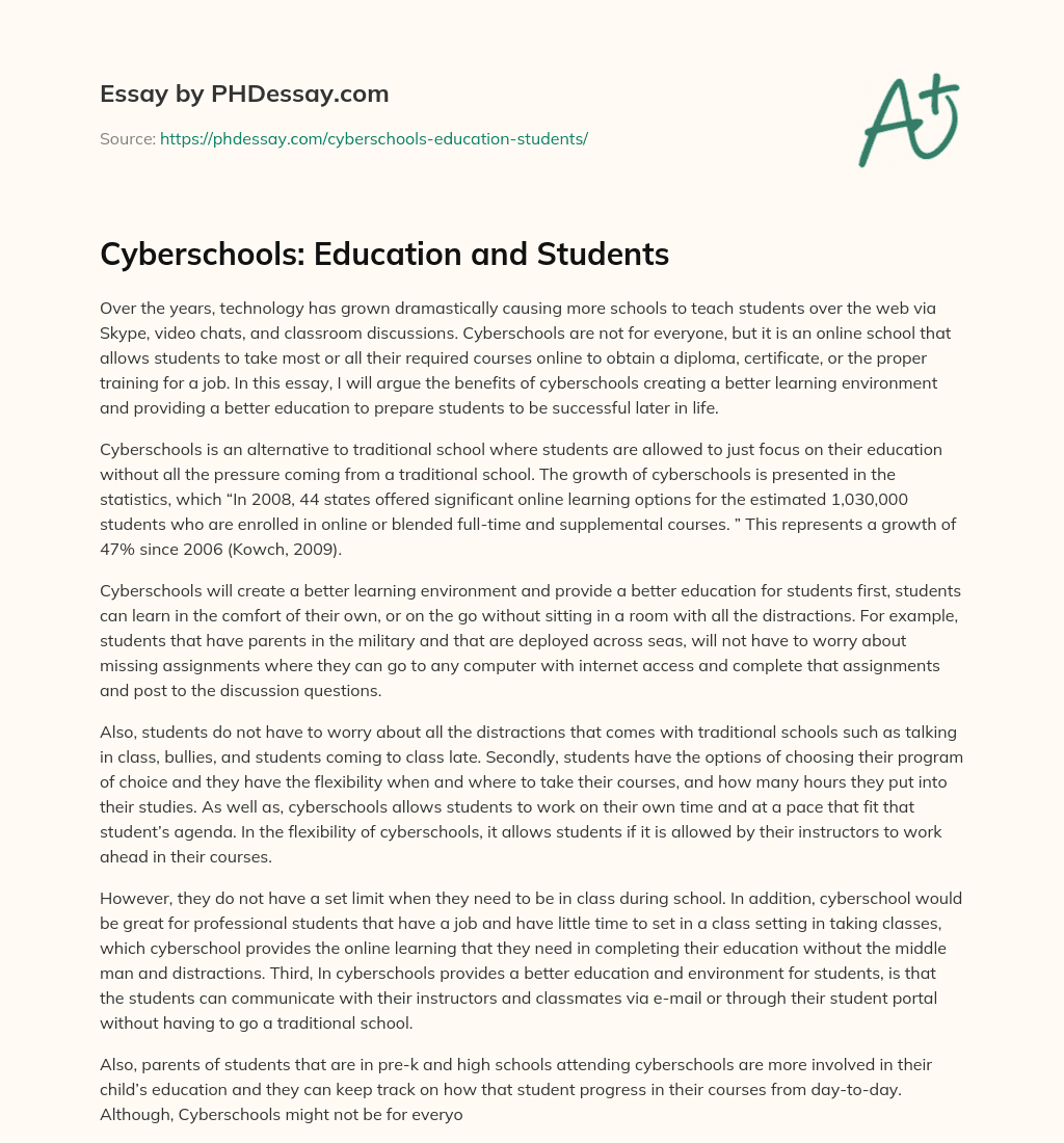 Cyberschools: Education and Students essay