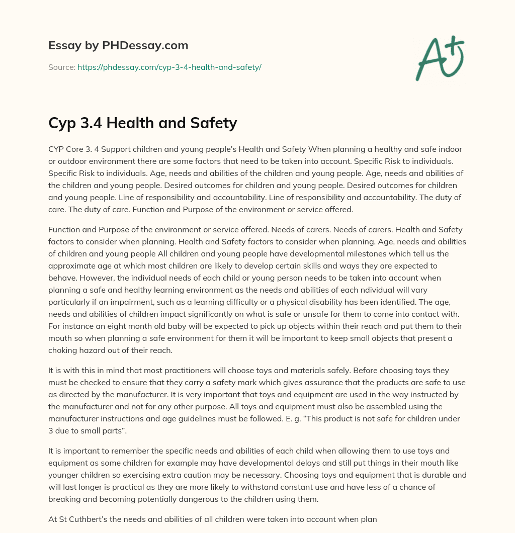 Cyp 3.4 Health and Safety essay