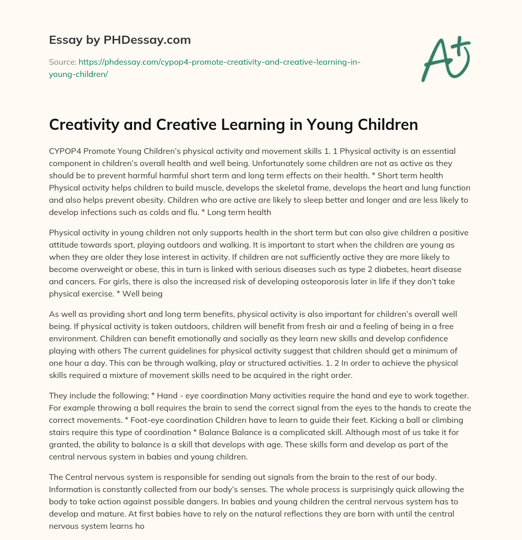 Creativity and Creative Learning in Young Children essay