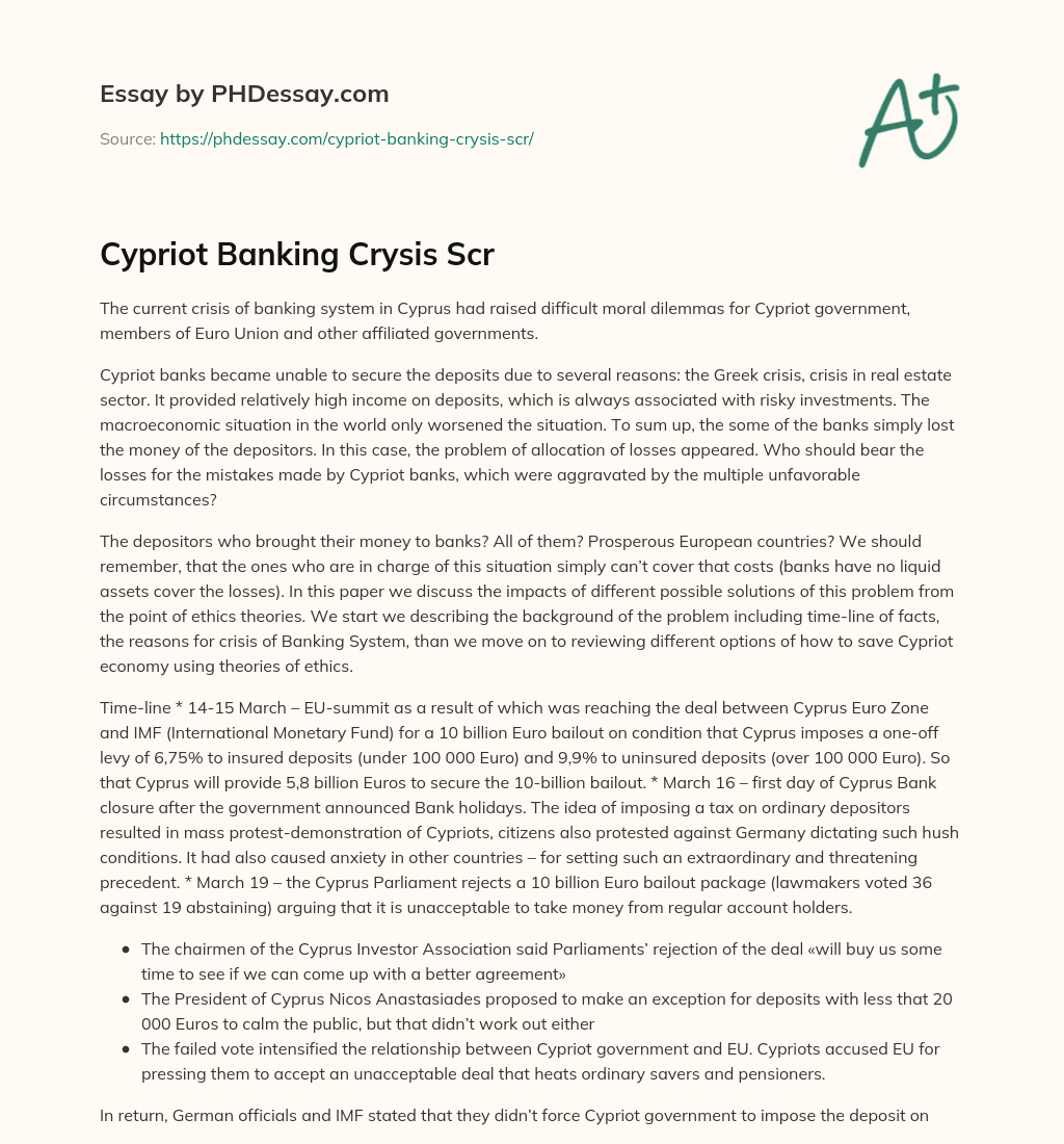 Cypriot Banking Crysis Scr essay
