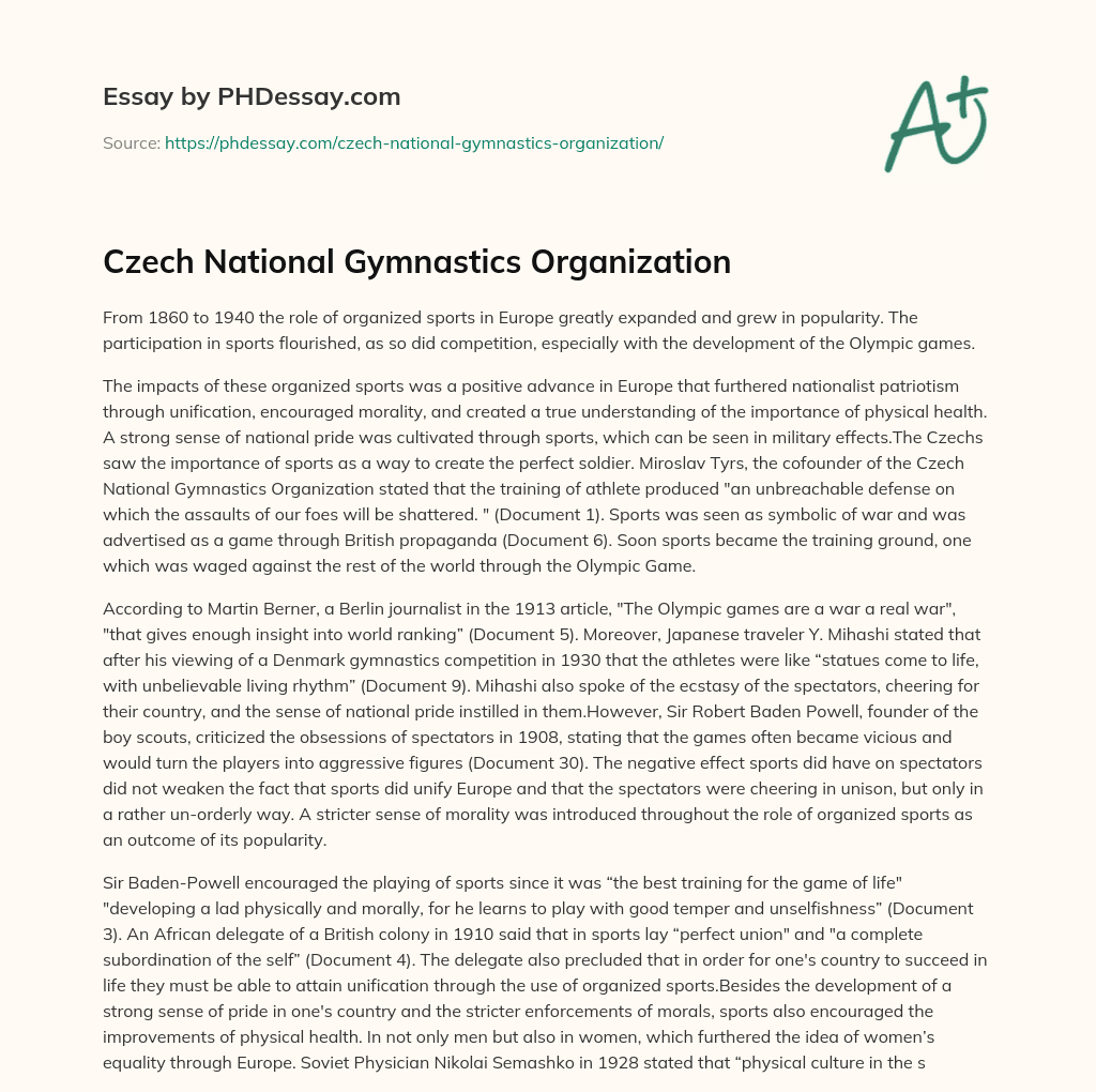 Czech National Gymnastics Organization essay