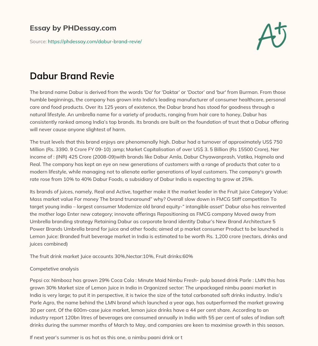 Dabur Brand Revie essay