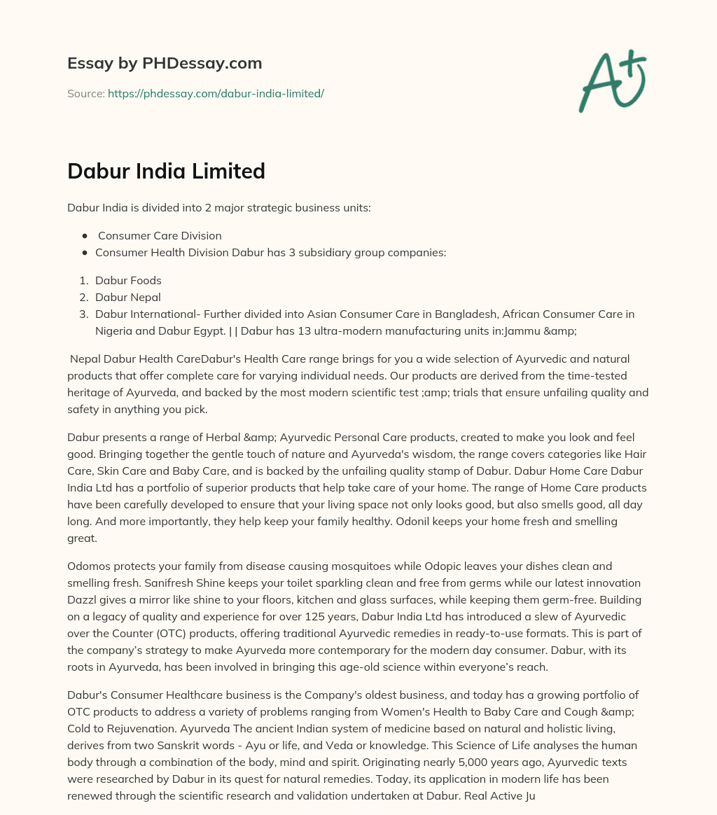 Dabur India Limited essay