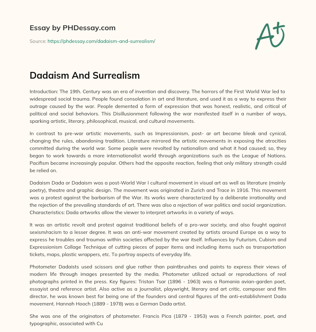 Dadaism And Surrealism essay