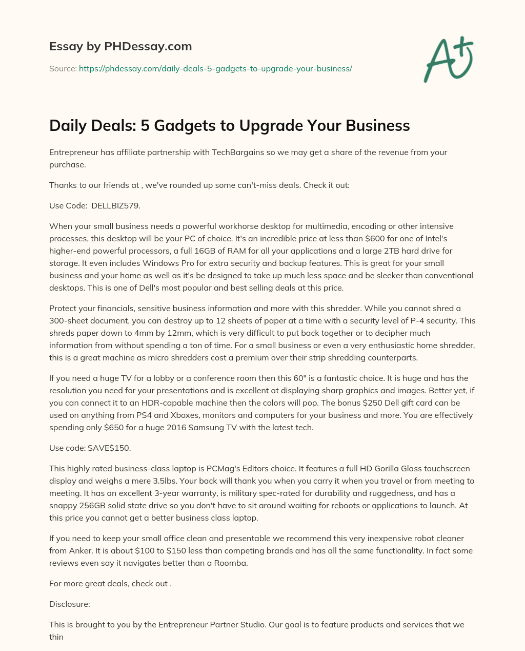 Daily Deals: 5 Gadgets to Upgrade Your Business essay