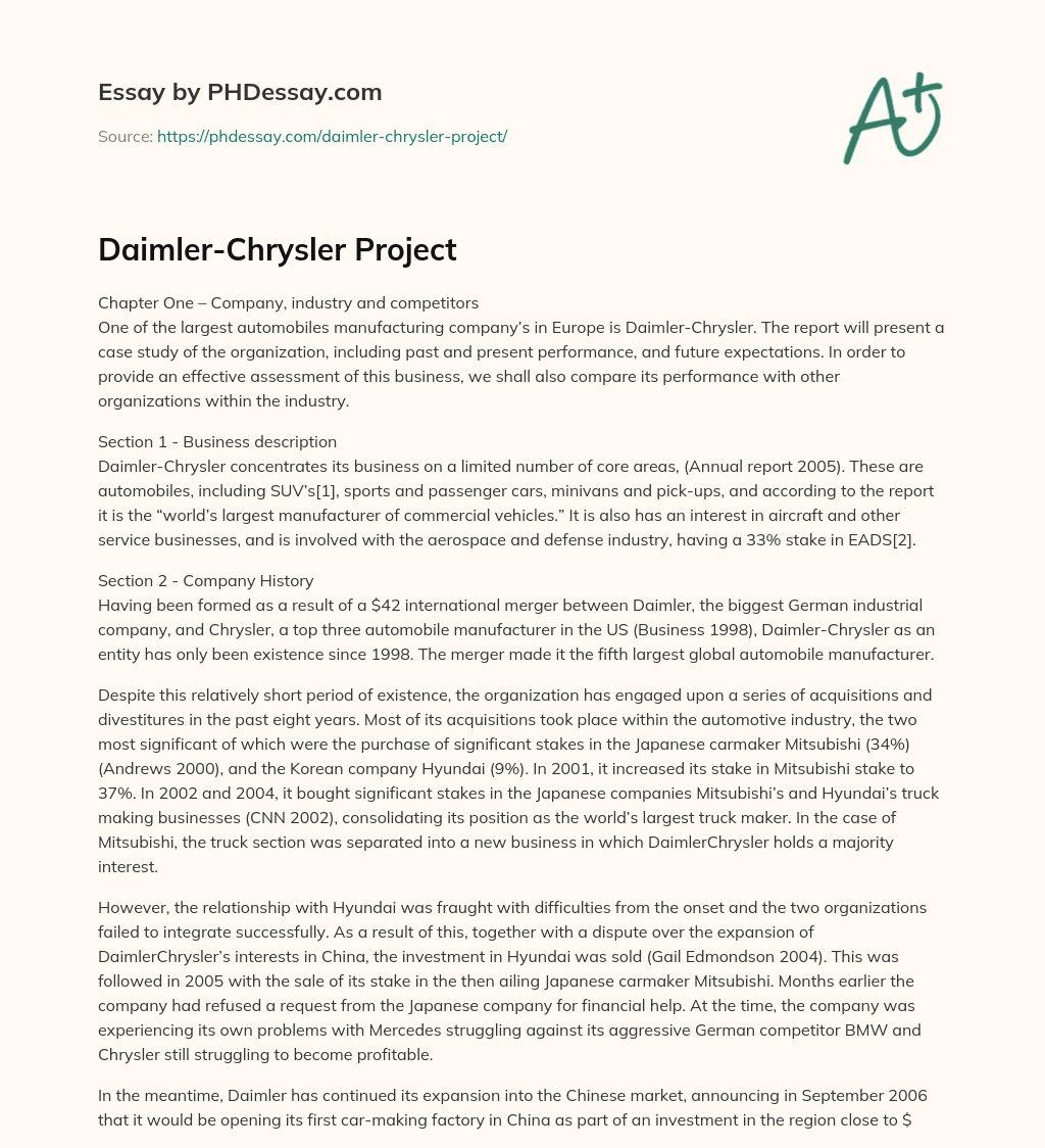 Daimler-Chrysler Project essay