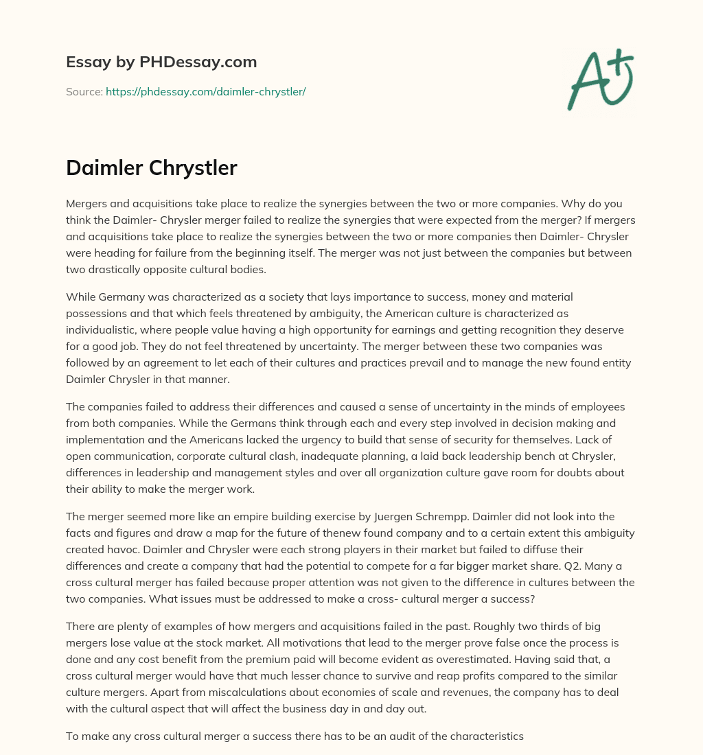 Daimler Chrystler essay