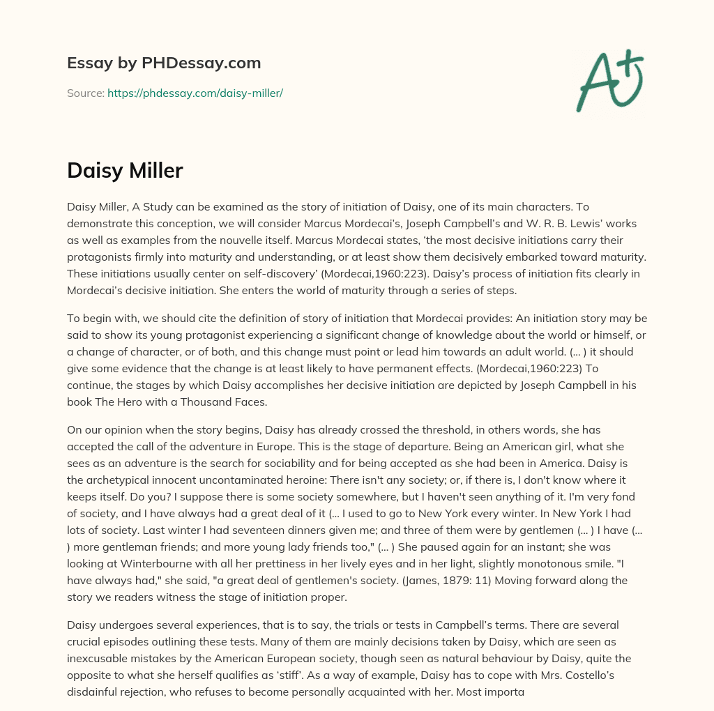 Daisy Miller’s Initiation into Maturity and Understanding essay