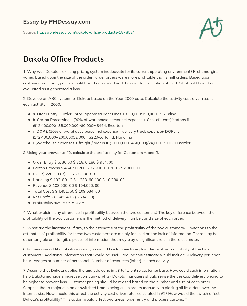 Dakota Office Products essay
